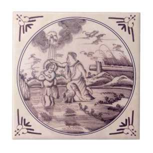 Azulejo Bautismo de Jesús Delft Manganese Repro 18 Céntimo