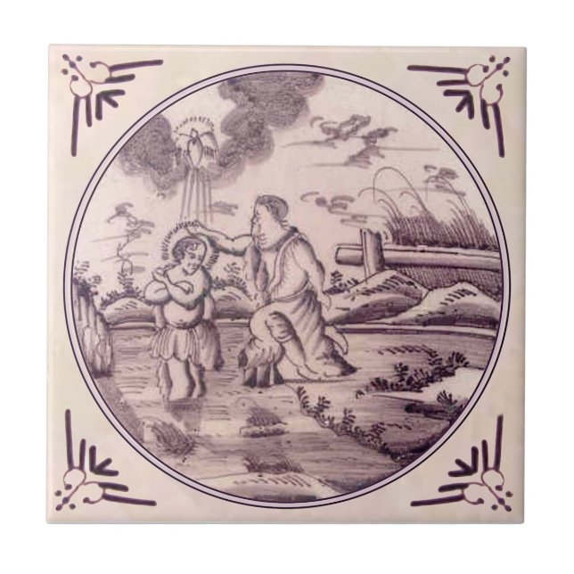 Azulejo Bautismo de Jesús Delft Manganese Repro 18 Céntimo (Frente)