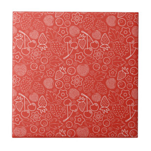 Azulejo Baya Fresa Cereza Blanca Dibujada a mano Moderna