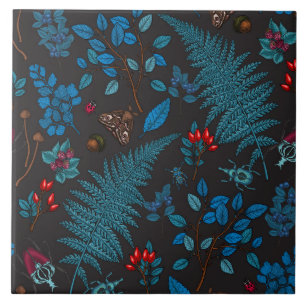 Azulejo Bayas forestales, hojas y bichos 1
