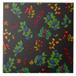 Azulejo Bayas otoñales sobre marrón chocolate