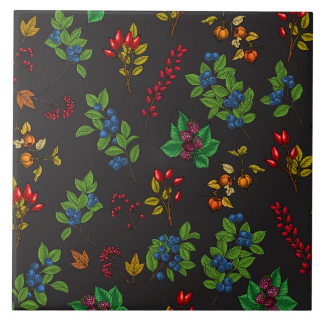 Azulejo Bayas otoñales sobre marrón chocolate (Frente)