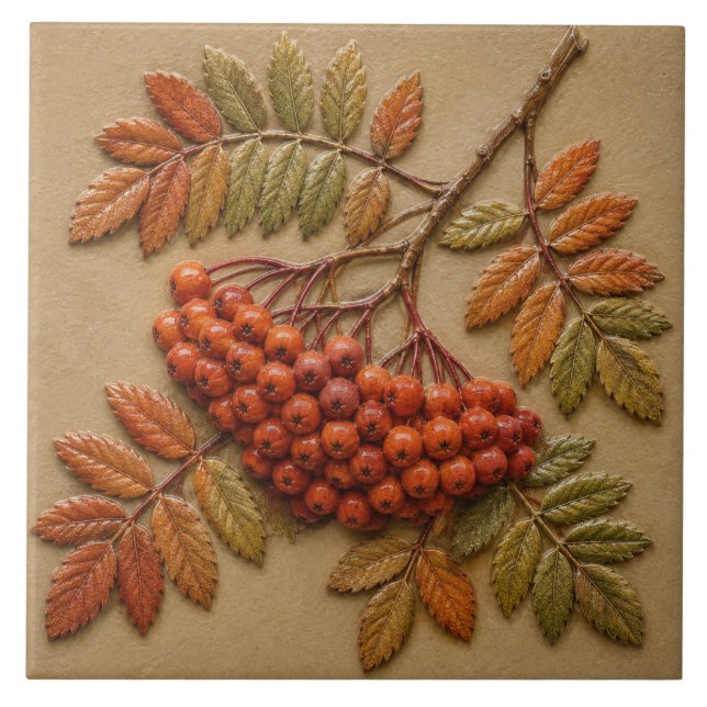 Azulejo Bayas y hojas de serbal de otoño (Frente)