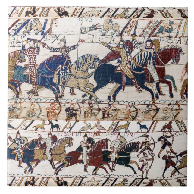 AZULEJO BAYEUX TAPESTRY 1066 CABALLEROS Y ARCHERS NORMANOS (Frente)