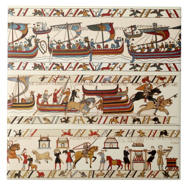 AZULEJO BAYEUX TAPESTRY 1066,COCHES NORMANOS ,VIKING BARCO (Frente)