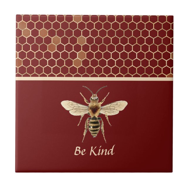Azulejo Be Kind Bee and Honeycomb sobre Borgoña (Frente)