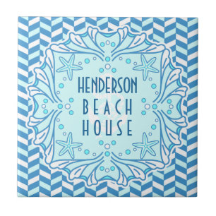Azulejo Beach House Art Déco Shell y Personalizado Herrin