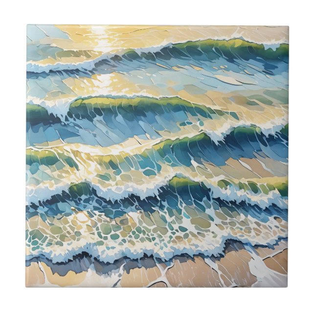 Azulejo Beach Ocean Green Blue Yellow Design 345 (Frente)