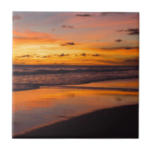 Beach Sunset Ocean View Naranja Amarillo