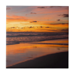 Azulejo Beach Sunset Ocean View Naranja Amarillo