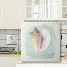 Azulejo Beach Tropical Conch Shell Rustic Wood Watercolor