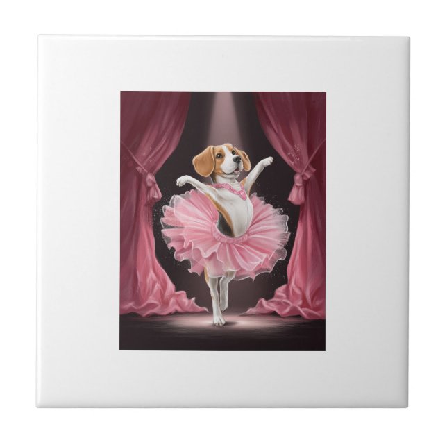 Azulejo Beagle Bailarina - Baile Divertido de Perro (Frente)
