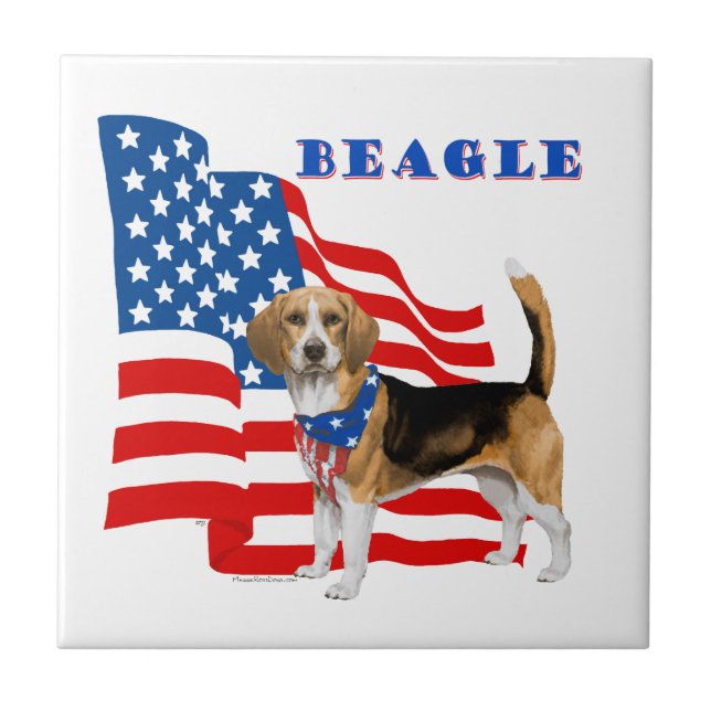 Azulejo Beagle con bandera americana (Frente)