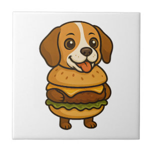 Azulejo Beagle Divertido con Hamburguesa Criatura Mítica D