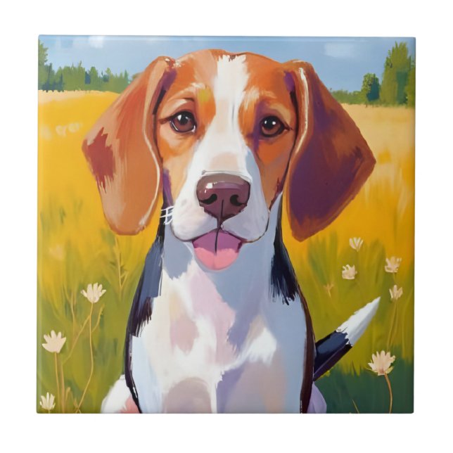Azulejo Beagle Dog Watercolor Pet Painting (Frente)