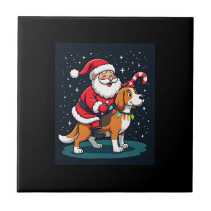 Azulejo Beagle Luces de Navidad Santa Montando Beagle Perr