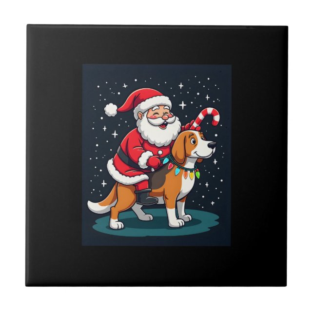 Azulejo Beagle Luces de Navidad Santa Montando Beagle Perr (Frente)