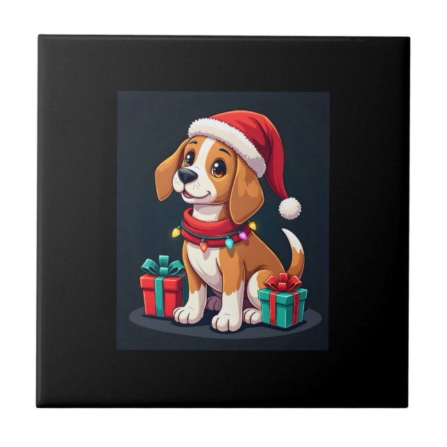 Azulejo Beagle Xmas Luces Santa Beagle Perro Navidad Ta (Frente)