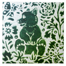 Azulejo Bear Batik Moderno Floral Azul Verde Floral Woodla