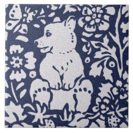 Azulejo Bear Blue Gray Granite Stone Woodland Animal Art