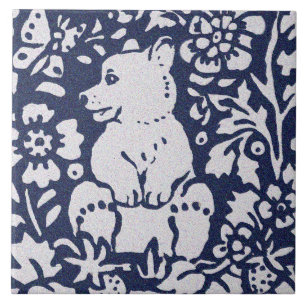Azulejo Bear Blue Gray Granite Stone Woodland Animal Art