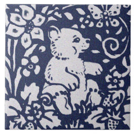 Azulejo Bear Blue Gray Granite Stone Woodland Animal Art