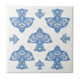 Azulejo Beautiful classic folk art birds cream white Blue
