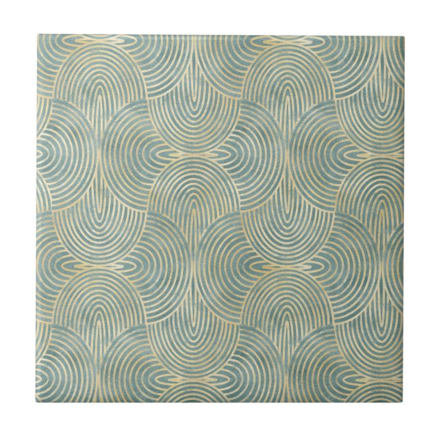 Azulejo Beautiful ,fan,art deco, pattern,green colors,gre (Frente)