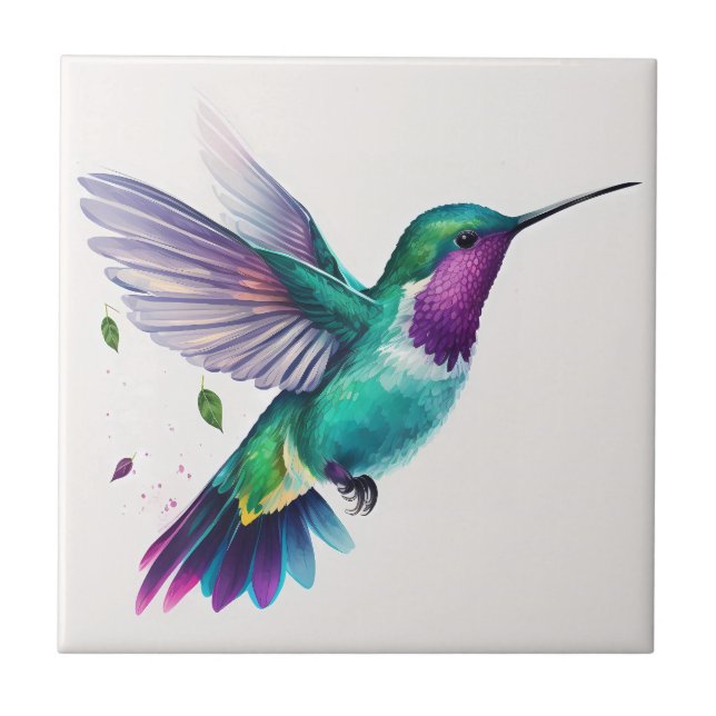 Azulejo Beautiful Vibrant Watercolor Hummingbird Print (Frente)