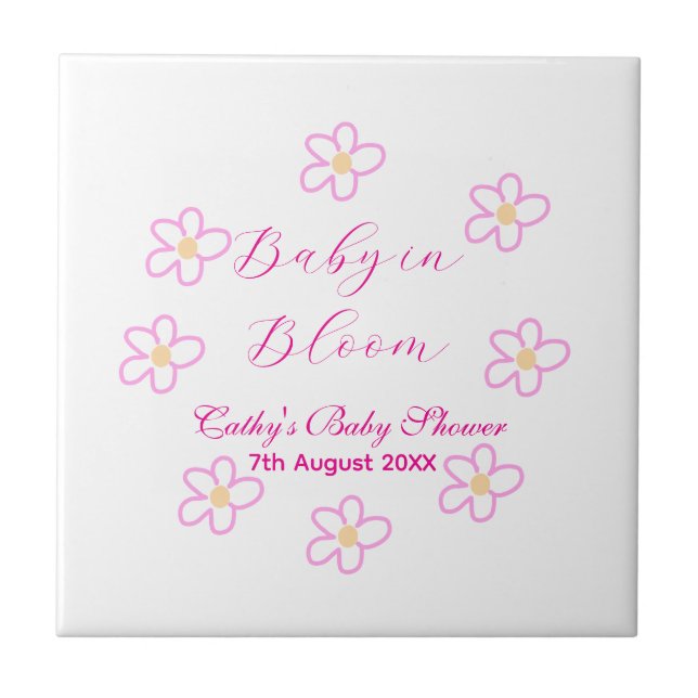 Azulejo Bebé en flor rosa ducha bebé simple elegancia (Frente)