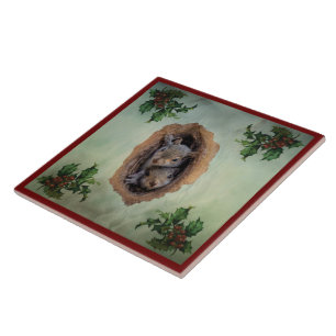 Azulejo Bebé Gray Squirrels Navidades Tile