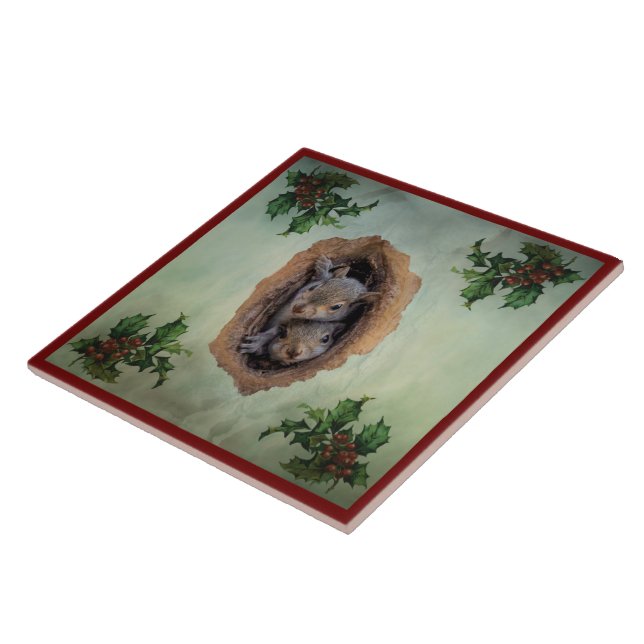 Azulejo Bebé Gray Squirrels Navidades Tile (Lado)