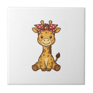 Azulejo Bebé jirafa linda con lazo diseño vectorial vintag