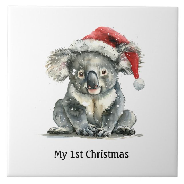 Azulejo bebé koala con navidades gorra, personalizable (Frente)