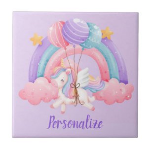 Azulejo Bebé lindo Unicornio globos Colores de arcoiris