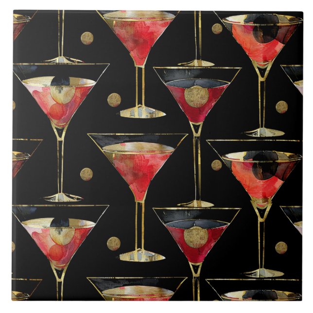 Azulejo Bebidas de Fiesta de oro rojo negro (Frente)