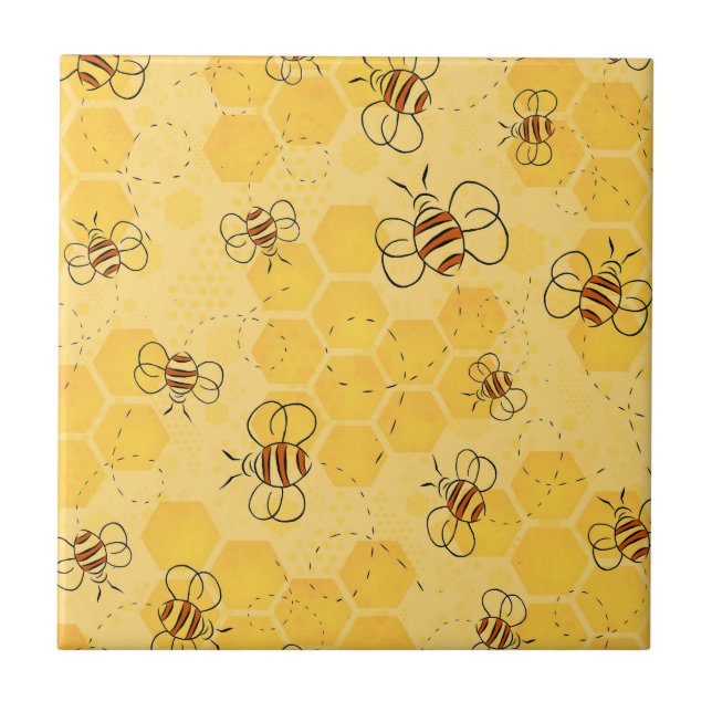 Azulejo Bee Buzzing Honey Bees Cute (Frente)