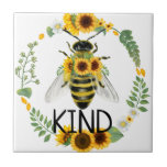 Azulejo Bee Kind Pintado Sunflowers Amabilidad Cerámica Ti<br><div class="desc">Una cerámica de cerámica con abeja pintada y girasoles para fomentar y promover la bondad.</div>