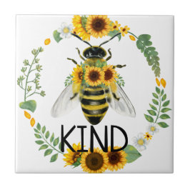 Azulejo Bee Kind Pintado Sunflowers Amabilidad Cerámica Ti