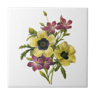 Azulejo Begonia y Purple Periwinkles Redoute Bouquet