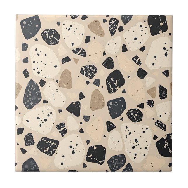 Azulejo Beige Black Terrazzo Pattern Neutral Abstract  (Frente)