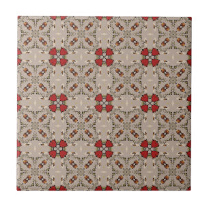 Azulejo Beige Cranberry Red Square Pattern Geométrico