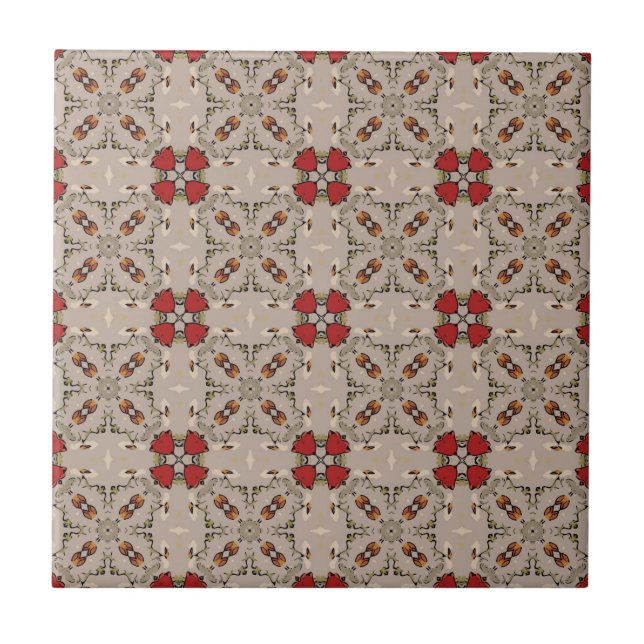 Azulejo Beige Cranberry Red Square Pattern Geométrico (Frente)