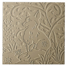 Beige Tan Fox Grabado en relieve Woodland Foliage 