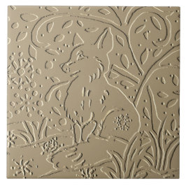 Azulejo Beige Tan Fox Grabado en relieve Woodland Foliage