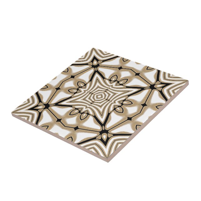 Azulejo Beige Taupe Marrón Blanco Negro Tribu arte (Lado)