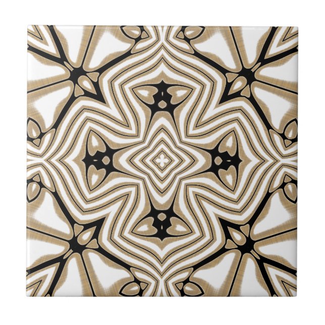 Azulejo Beige Taupe Marrón Blanco Negro Tribu arte (Frente)