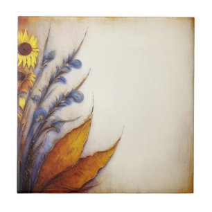 Azulejo Beige y flora detallada Tile cerámico