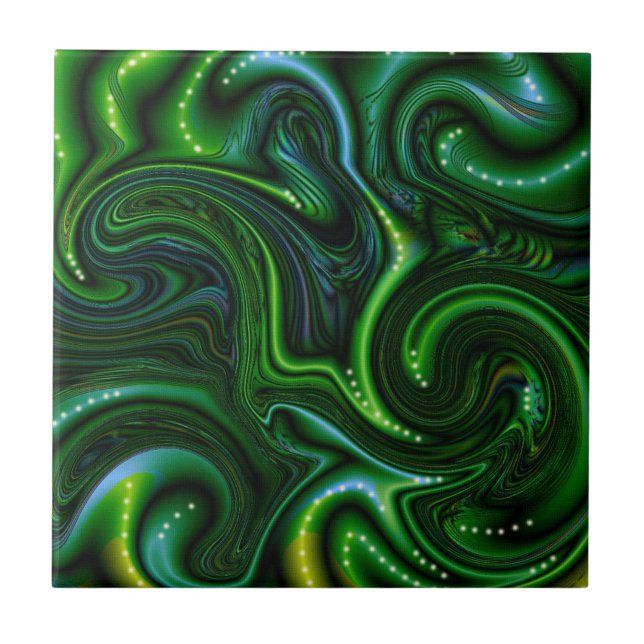 Azulejo Bella Artes de resumen de Green Swirly Spot (Frente)