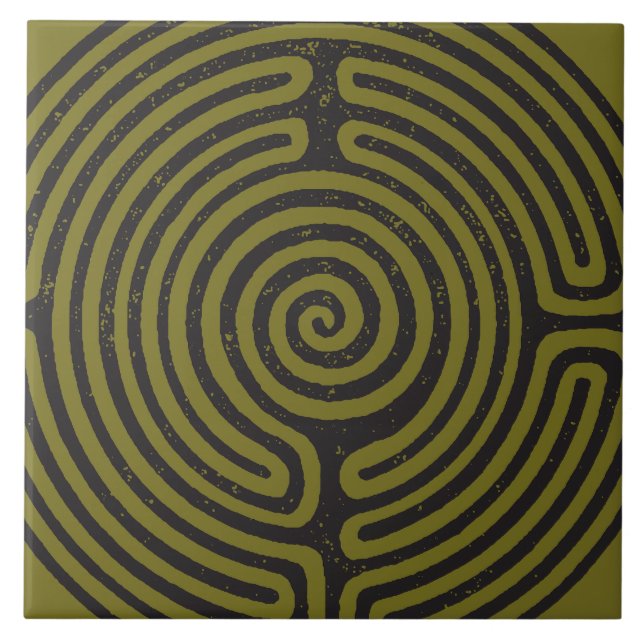 Azulejo Bella Artes del laberinto del círculo negro (oliva (Frente)